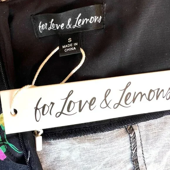 FOR LOVE & LEMONS - ROBIN RUCHED & RUFFLED BLACK FLORAL MINI DRESS NEW -SMALL - Picture 15 of 16